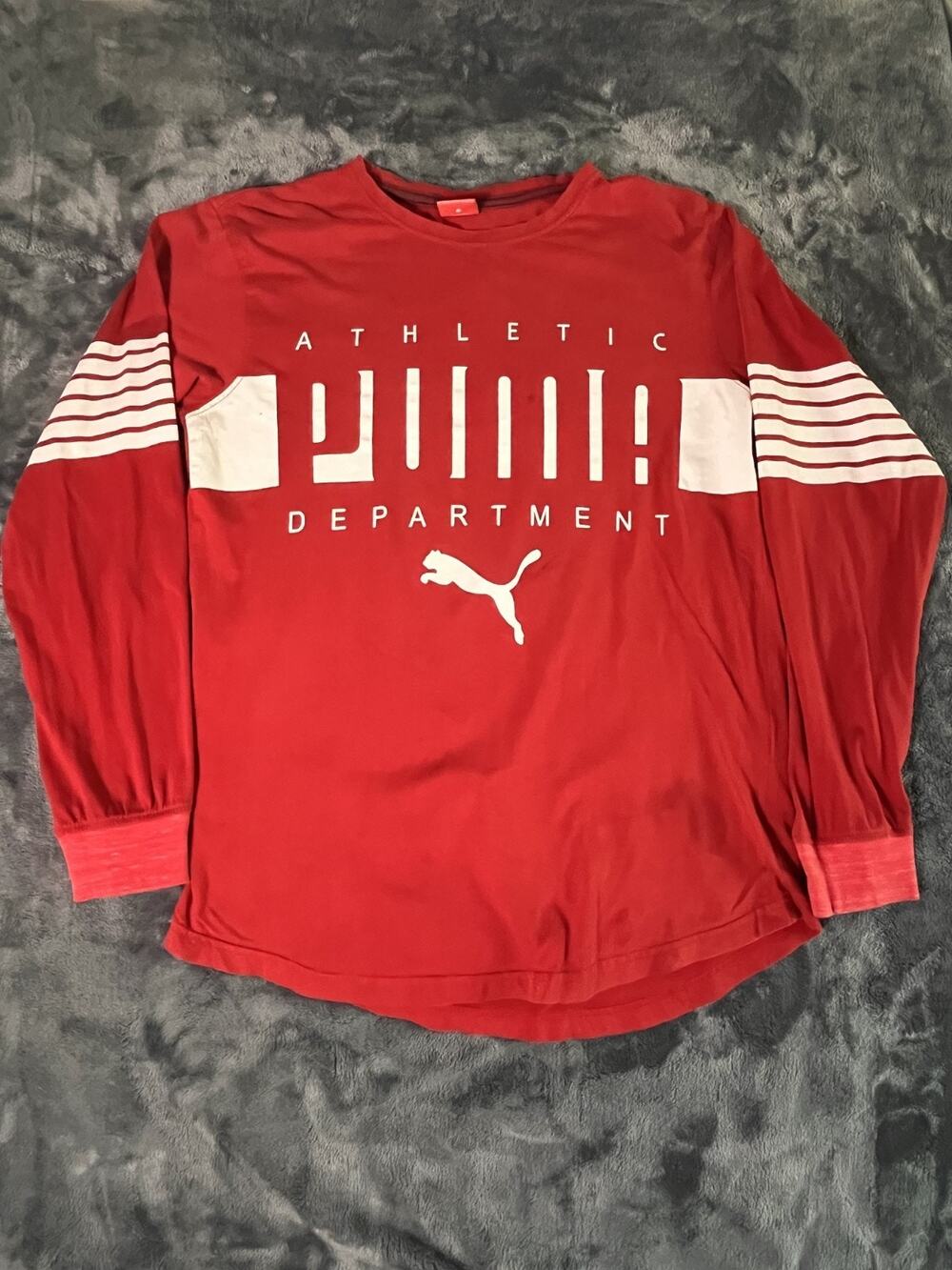 PUMA Athletic Department Graphic Long Sleeve T-Shirt Mens XL Red Casual Top